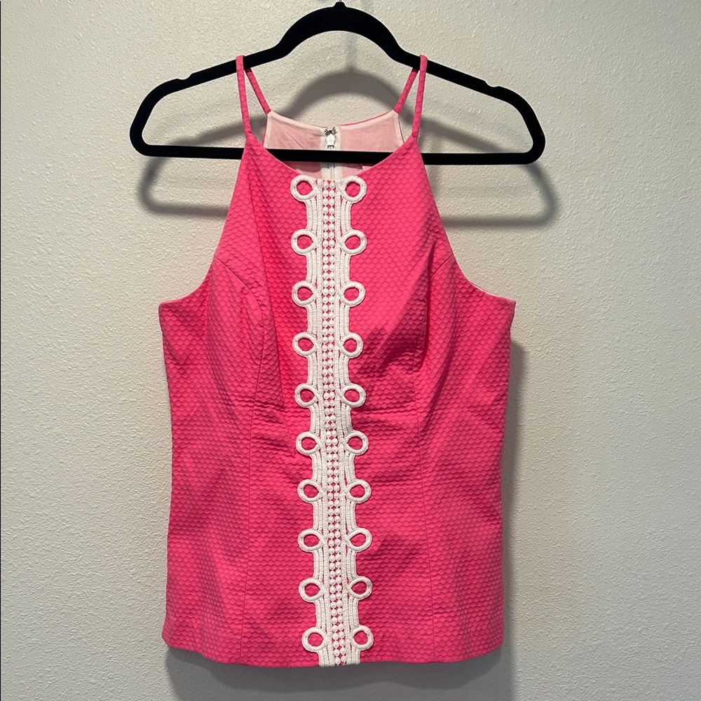 Lilly Pulitzer Pink Textured Blouse with White Detailing